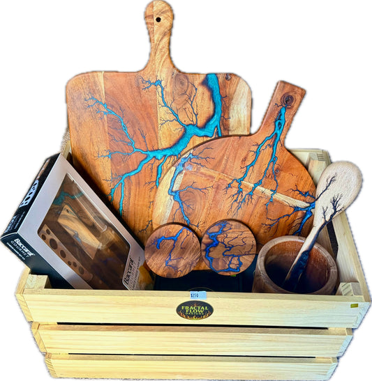 Deluxe handmade gift box with Australian resin serving board, premium timber craftsmanship and luxury gift presentation