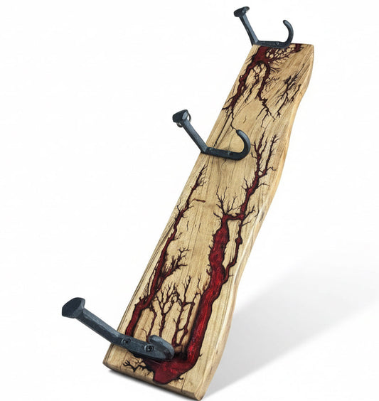 Red resin coat rack with artisan timber finish, handcrafted home décor Australia