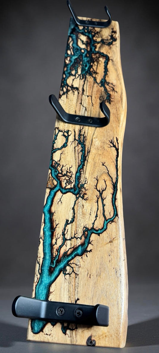 Green resin coat rack with fractal burnt details, premium home décor Australia