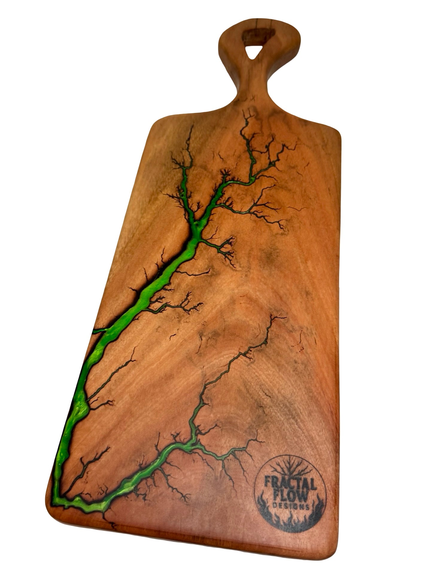 handmade cheese board made from aussie hardwood with electric resin art by fractal flow designs