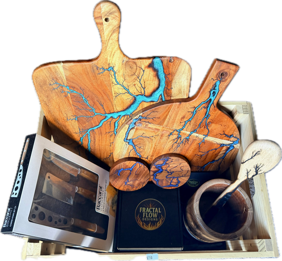 Luxury Australian gift box featuring a handmade resin serving board, gourmet accessories and artisan craftsmanship