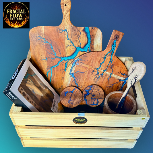 Australian deluxe gift box with one of a kind resin board, handcrafted timber art and premium entertaining gift set, East Gippsland