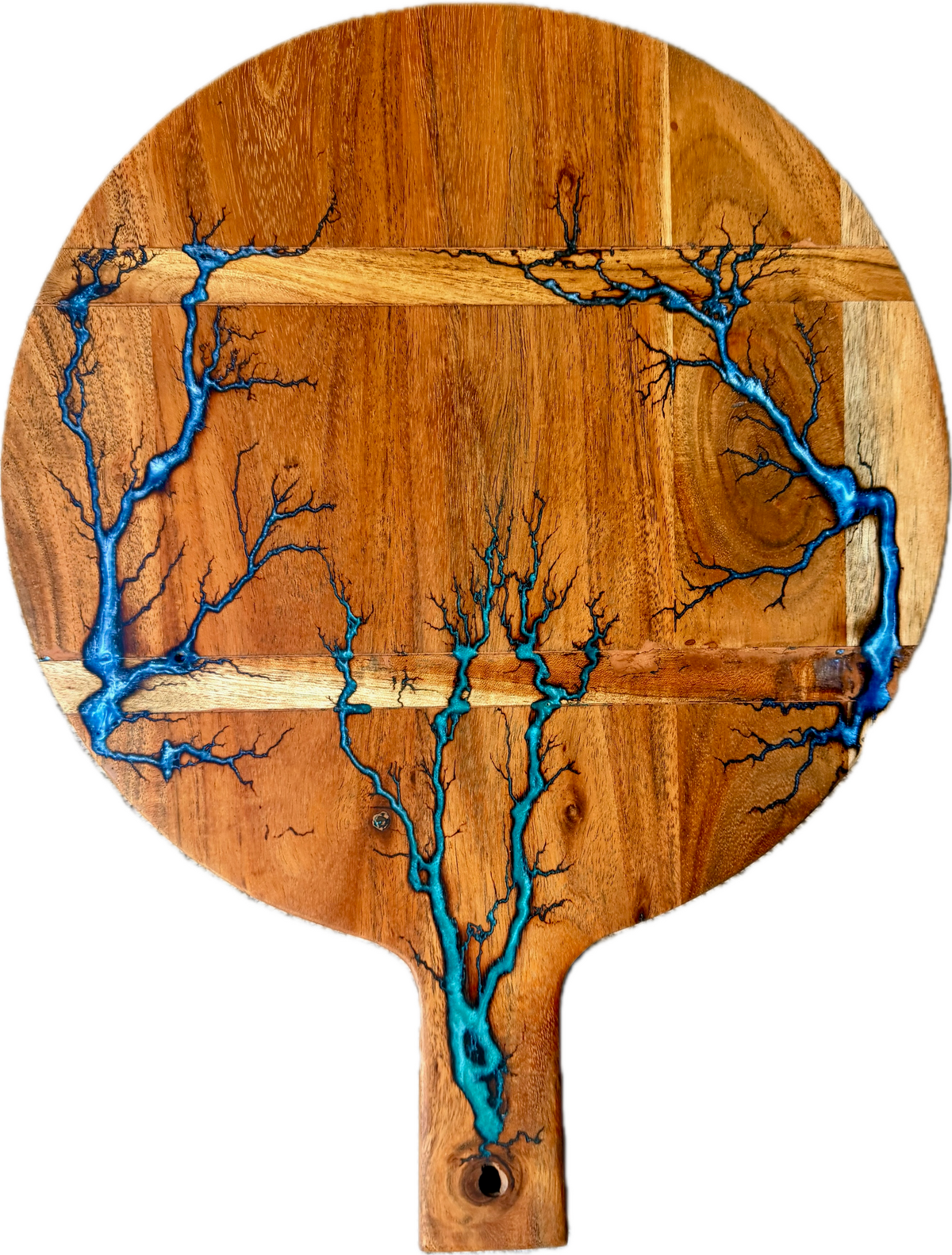Round handmade resin cheese board with fractal burning, Australian hardwood serving board for cheese and entertaining, Australia