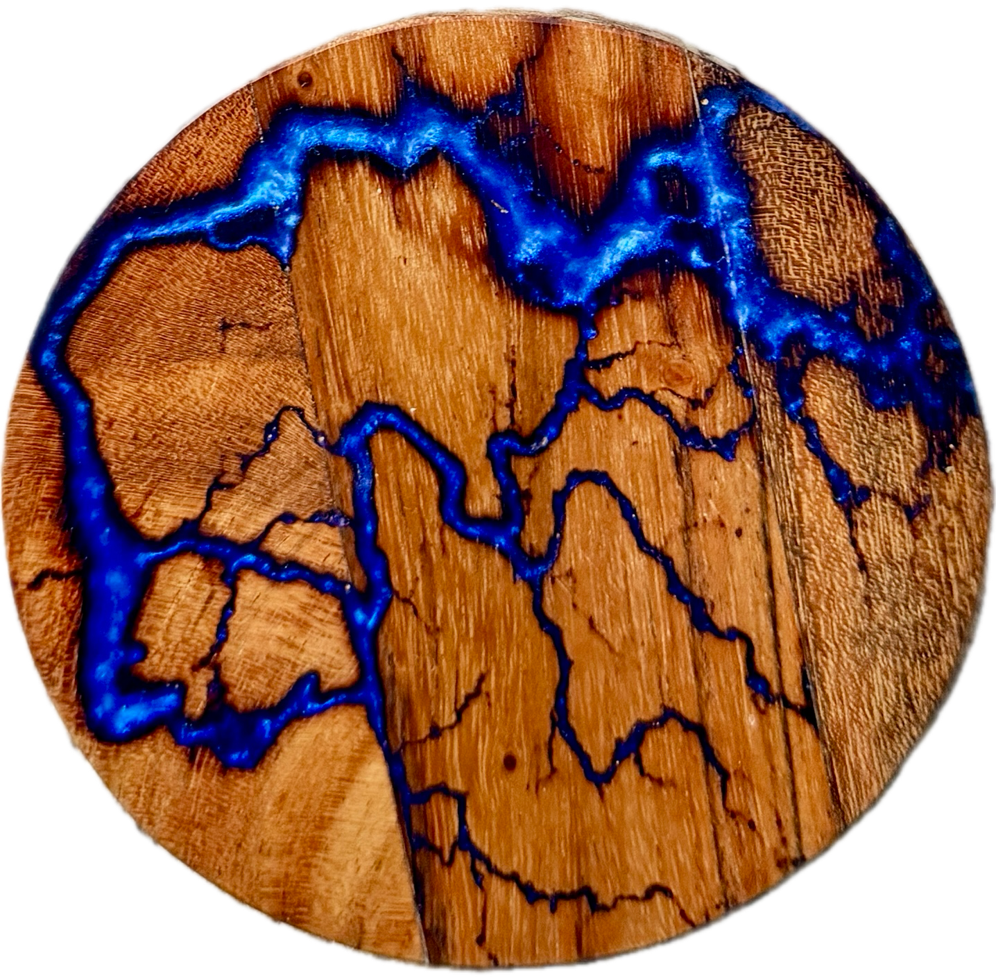 Acacia sapphire blue resin coaster set with handcrafted fractal burning, Australian made, Victoria