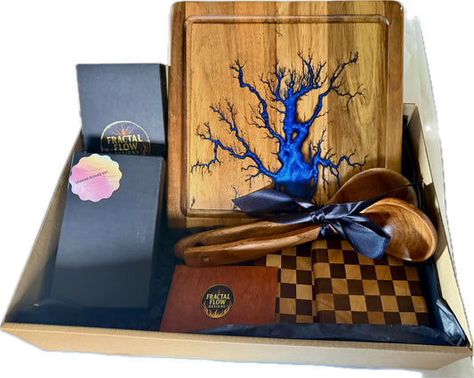 Australian cheese board gift box featuring a handcrafted resin cheese board and premium entertaining essentials, East Gippsland