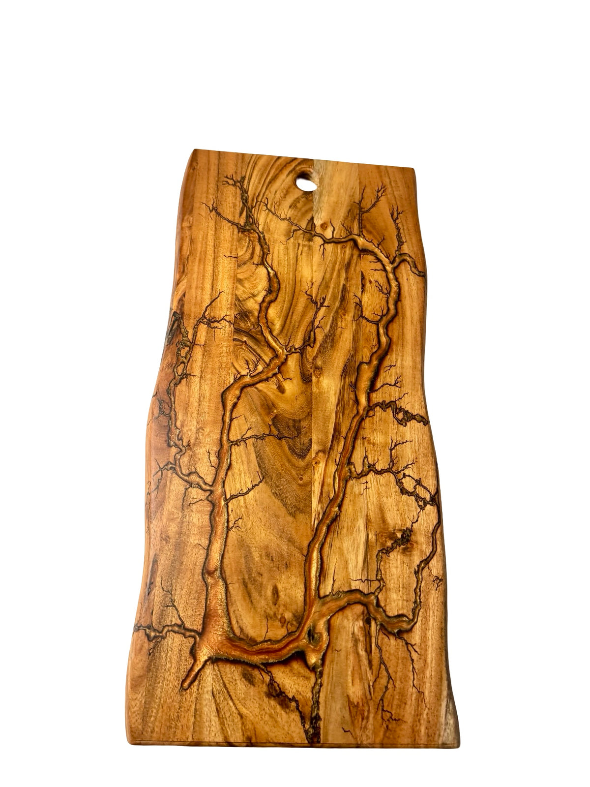 Live edge timber charcuterie board with metallic copper resin river and organic fractal burning pattern, artisan resin boards Australia, Fractal Flow Designs