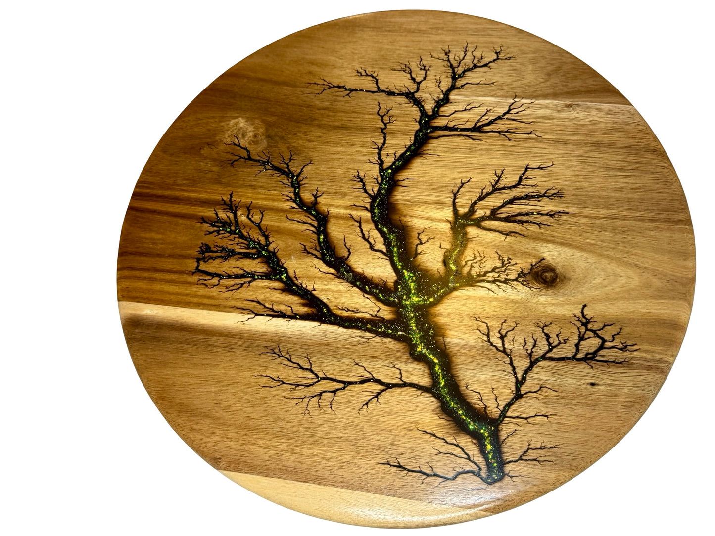 lazy susan made in australia by fractal flow designs featuring resin inlay after been electrocuted