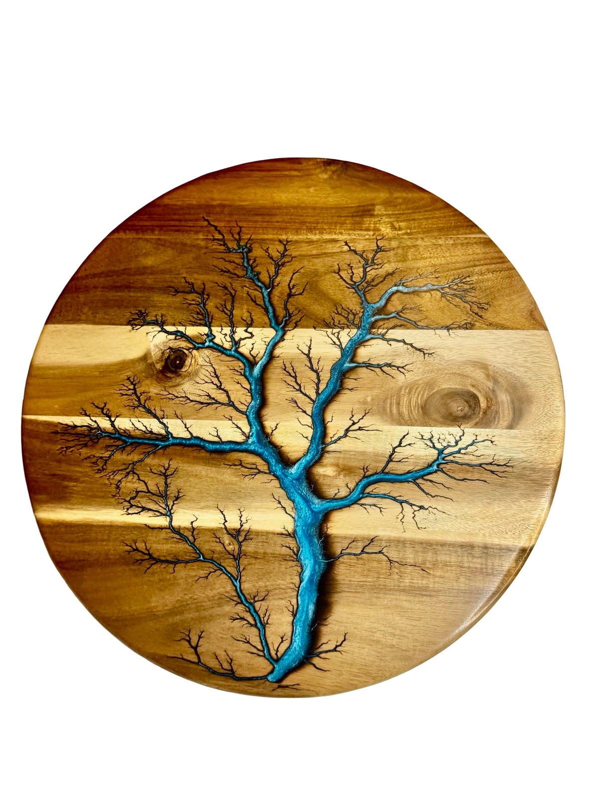 electric art lazy susan featuring ky blue resin made in victoria by fractal flow designs