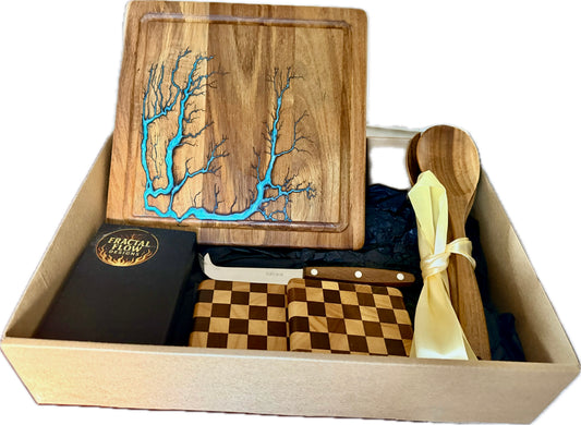 Luxury Australian cheese board gift box with handcrafted resin timber board, premium cheese knives and entertaining accessories, East Gippsland
