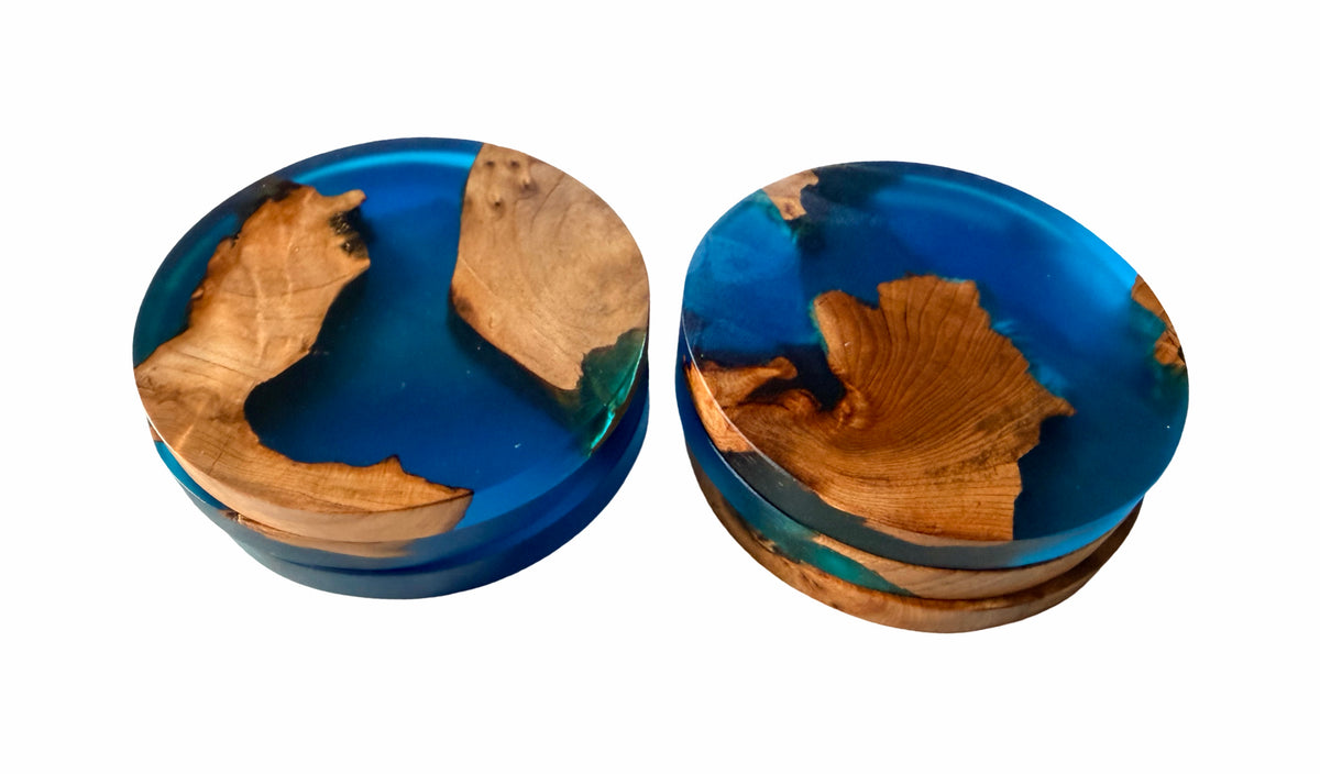 Premium blue resin and Australian timber coaster set, one of a kind handcrafted gift, East Gippsland
