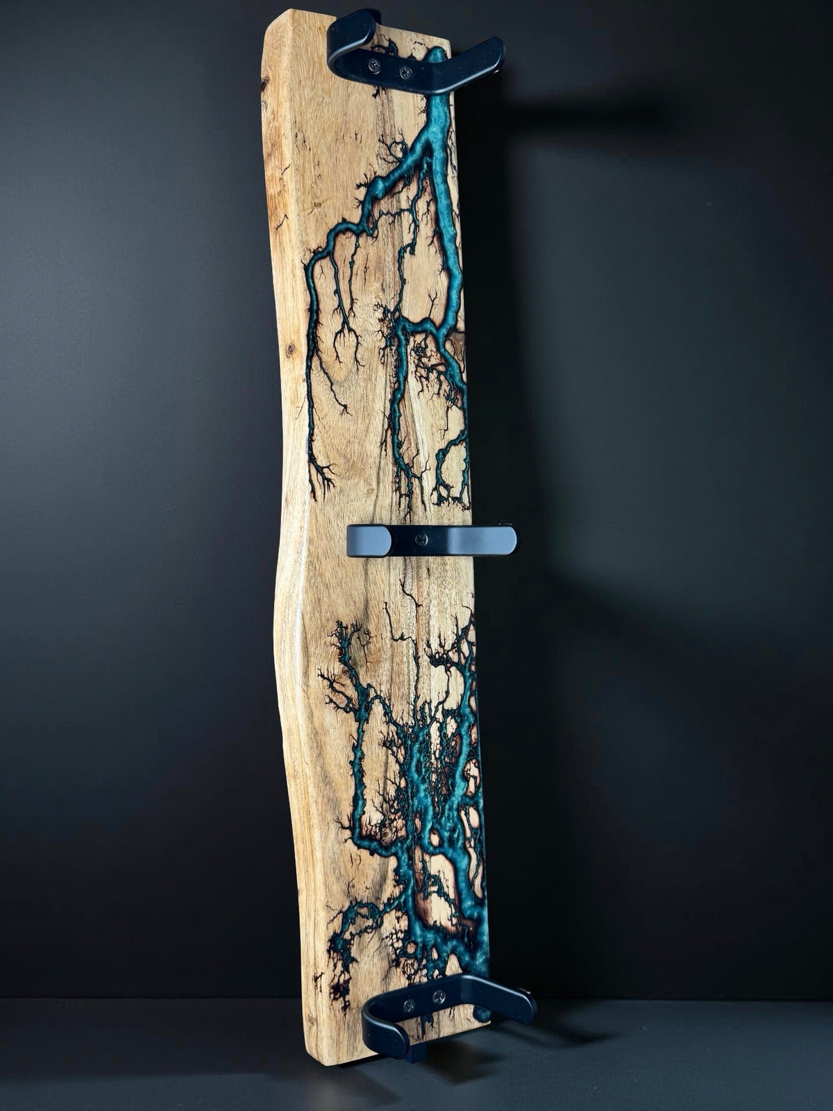 Green resin coat rack with high clarity finish and black metal hooks handcrafted timber décor Australia
