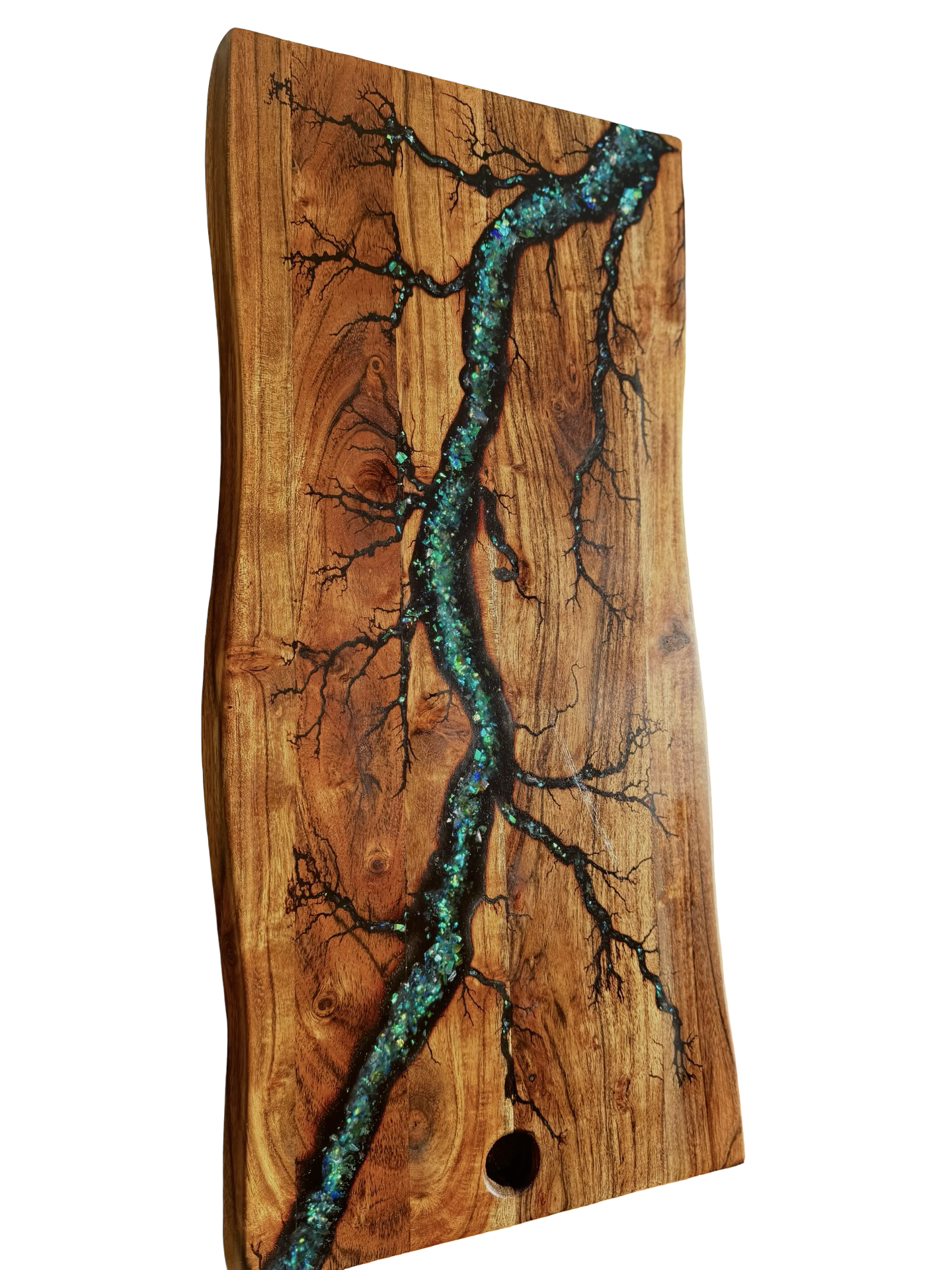 Green opal inspired resin grazing board, premium Australian timber serving piece, Victoria