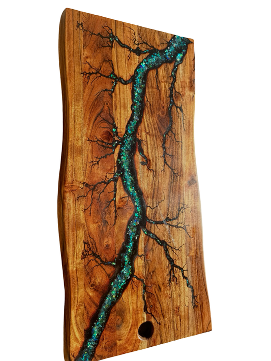 Green opal inspired resin grazing board, premium Australian timber serving piece, Victoria