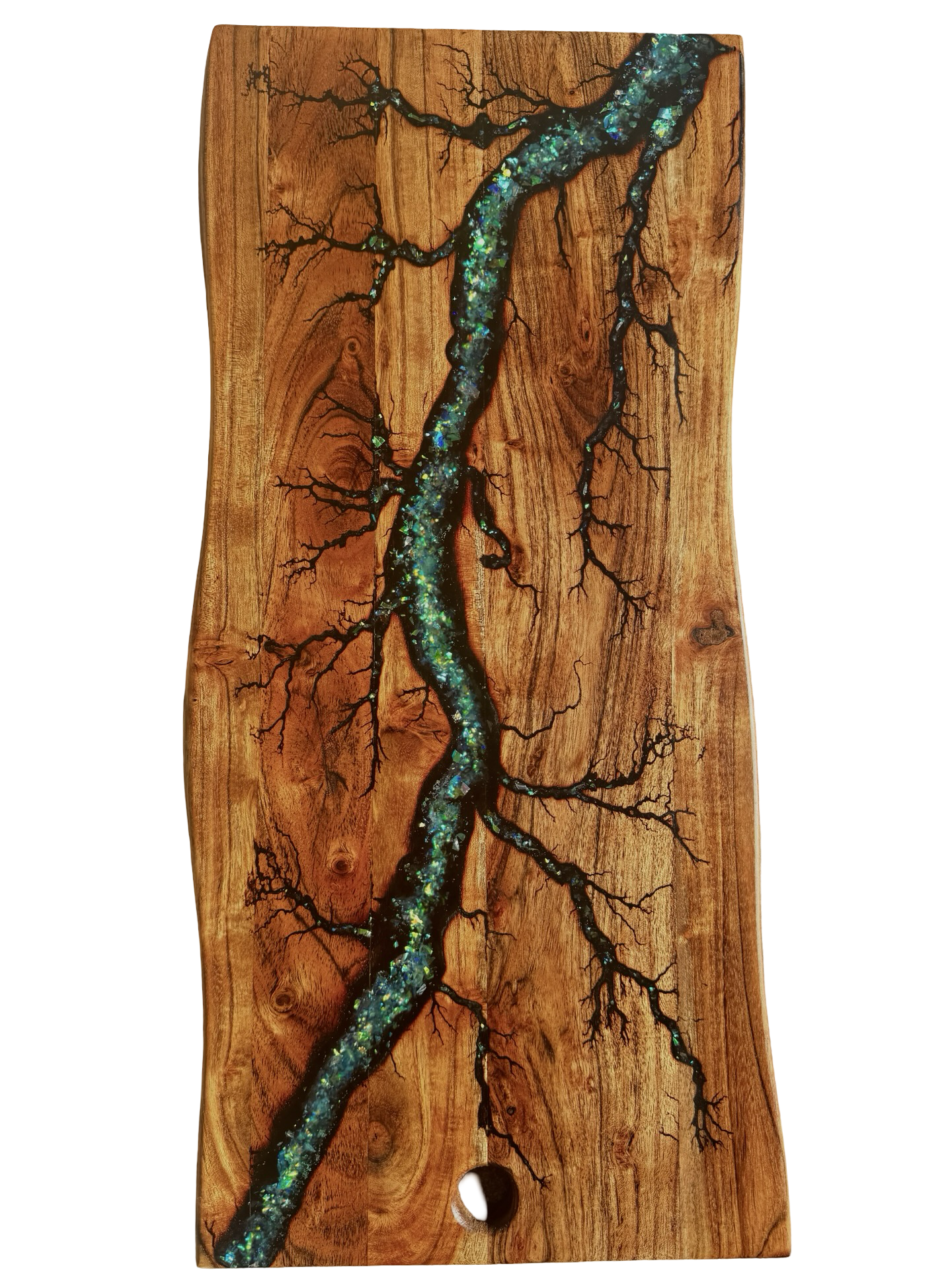 Green opal effect resin serving board, Australian-made timber craftsmanship, East Gippsland Australia