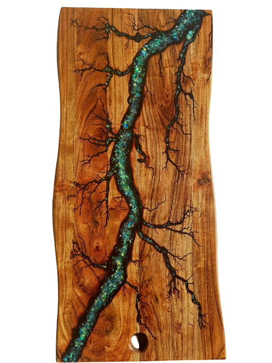 Green opal effect resin serving board, Australian-made timber craftsmanship, East Gippsland Australia