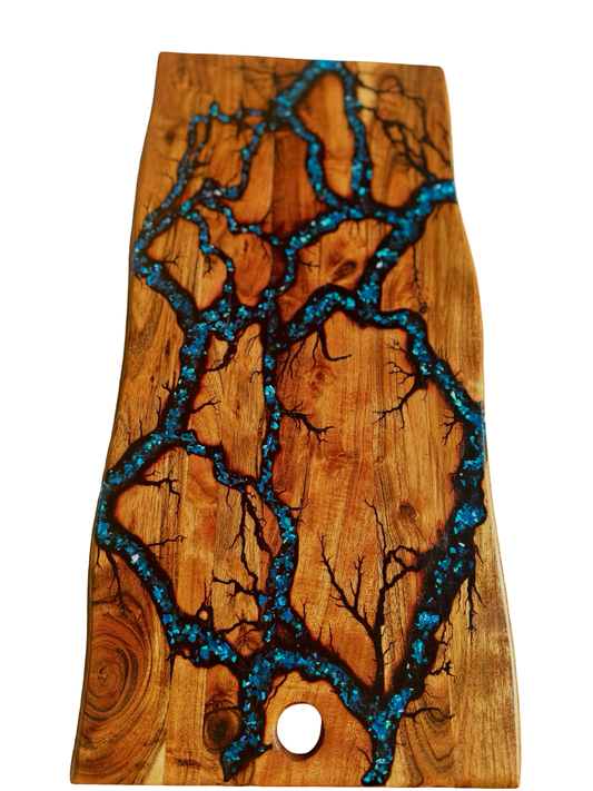 Electric blue resin charcuterie board, Australian-made timber craftsmanship, Gippsland Australia