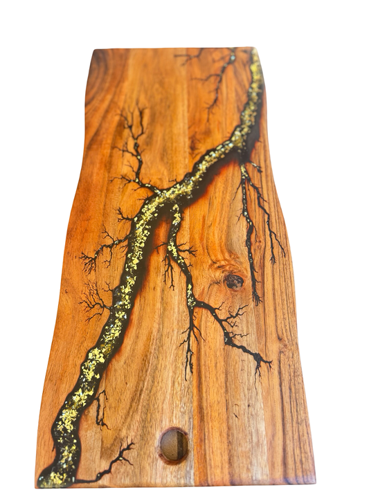 Gold sparkle resin art cheese board, Australian-made timber construction, Bairnsdale Victoria artisan workshop