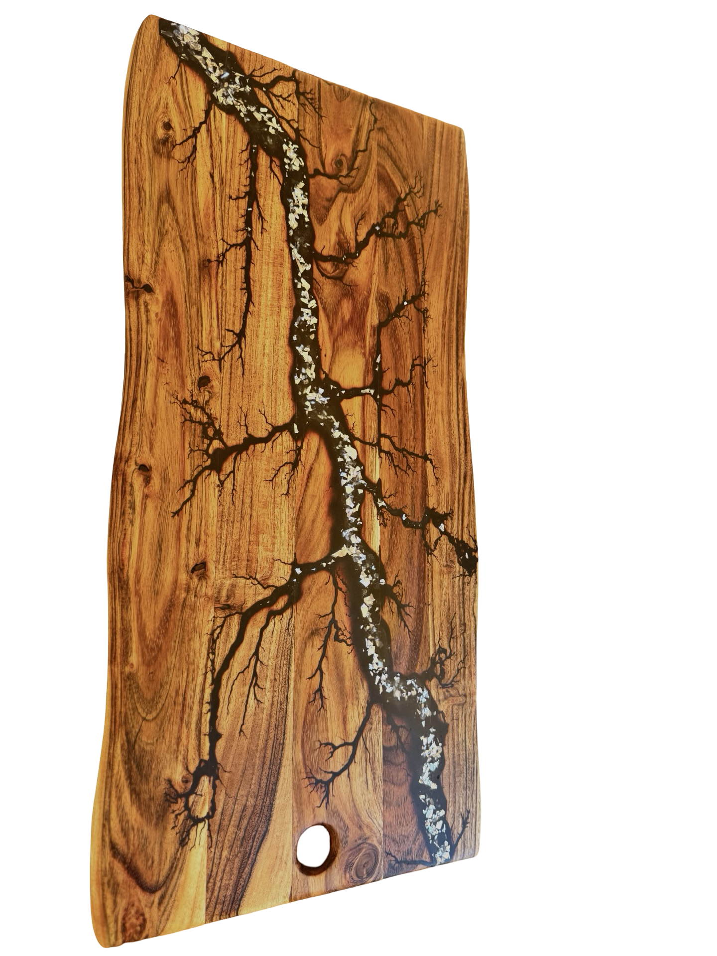 Deep black and silver resin grazing board, handcrafted live edge timber design, Victoria