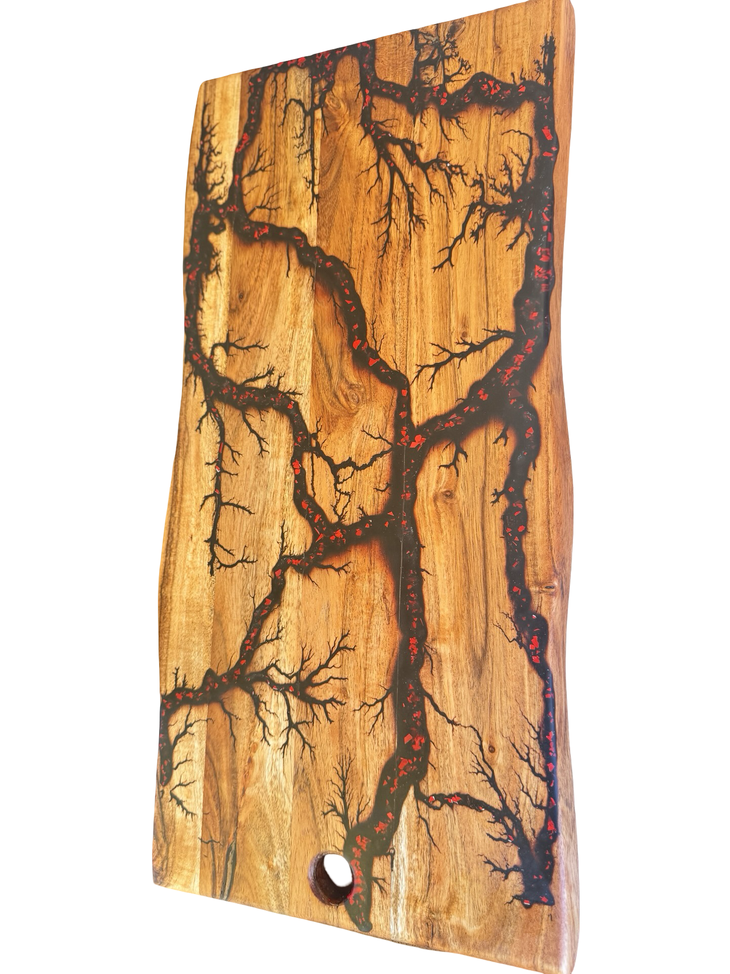Luxury black and red resin live edge serving board, handcrafted hardwood design, Australias best resin art boards