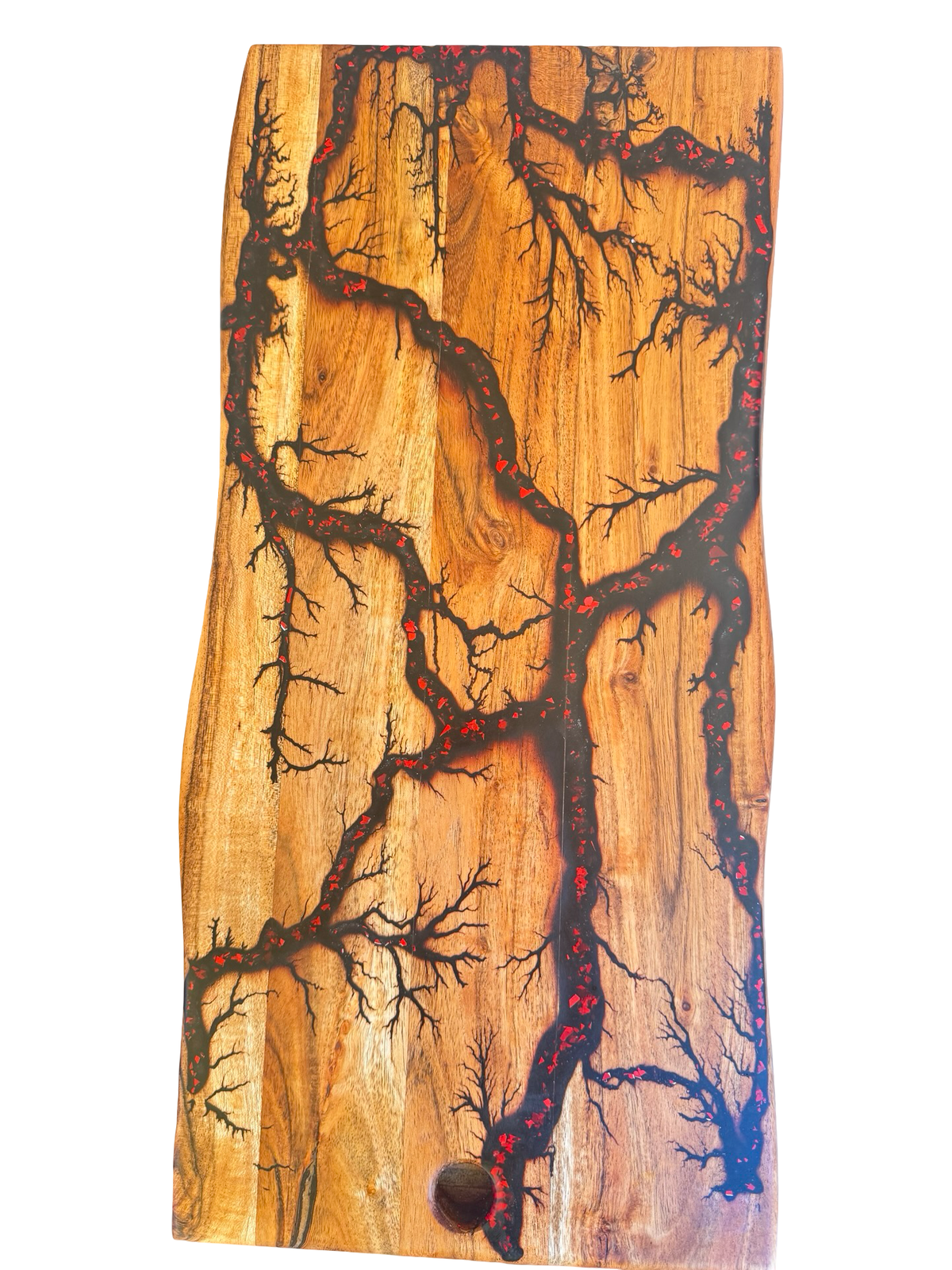 Australian-made black and red resin live edge charcuterie board, handcrafted hardwood design, Bairnsdale Australia
