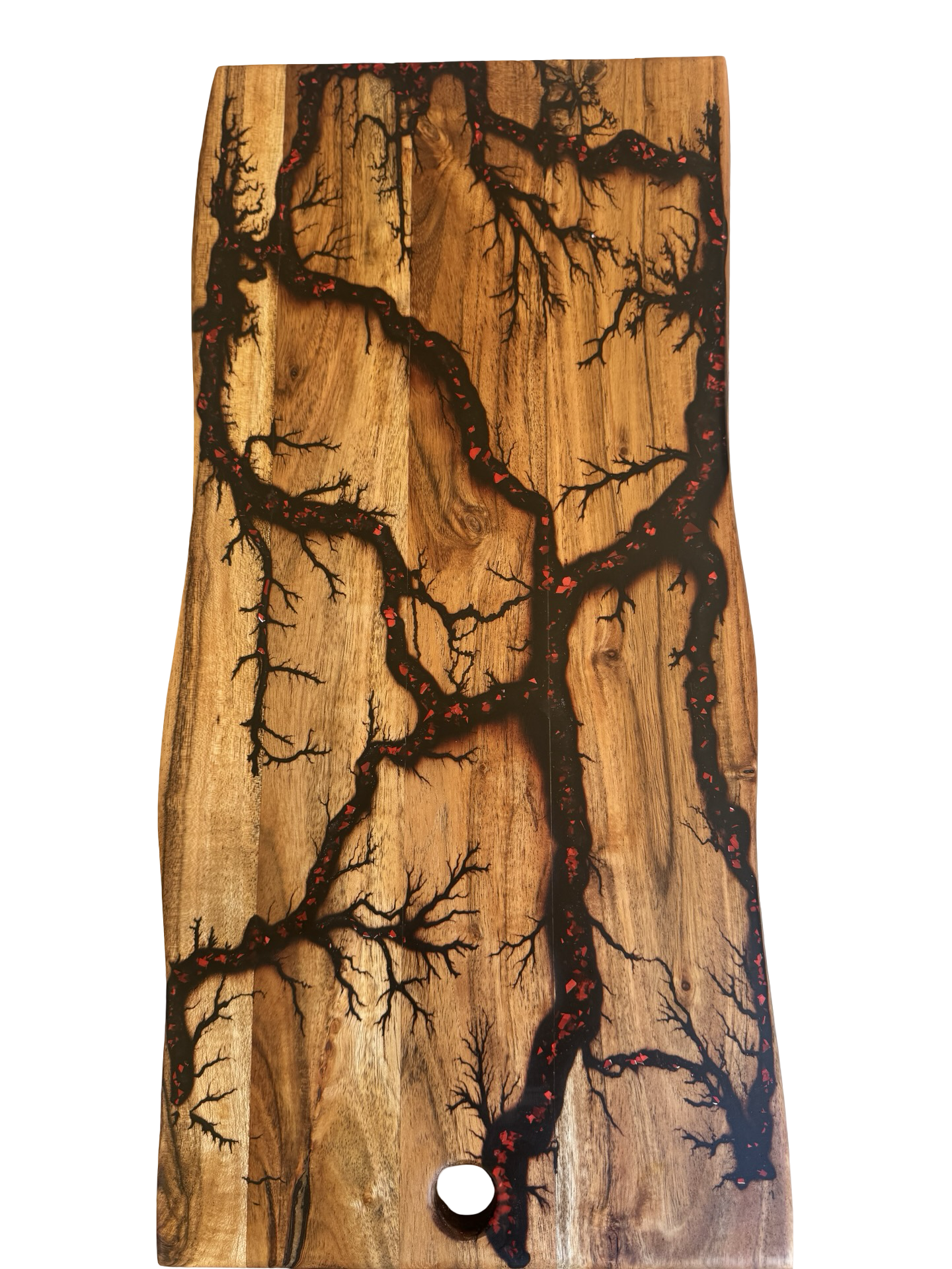 Handmade black and red resin grazing board, natural live edge hardwood construction, Bairnsdale artisan made