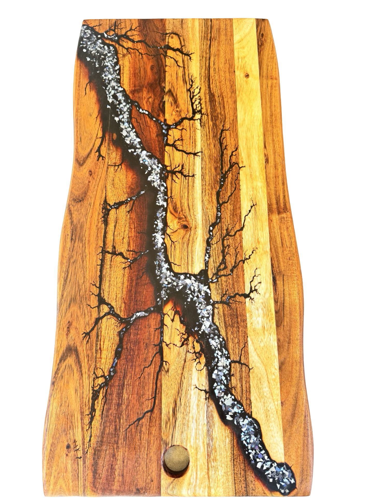 Black and silver resin live edge cheese board, luxury Australian-made timber serving piece, Melbourne