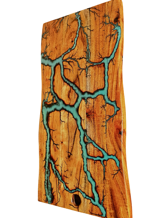 Premium Handmade teal resin grazing board with natural timber grain, East Gippsland Australia