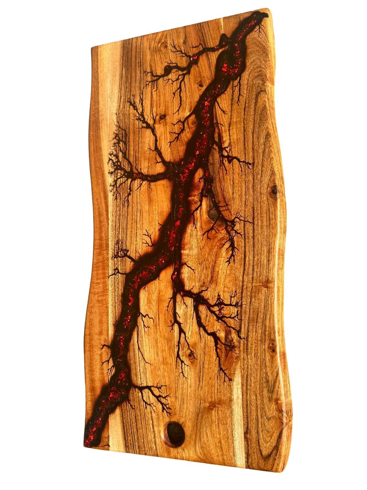 Black and red resin live edge entertaining board, Australian hardwood artisan craftsmanship