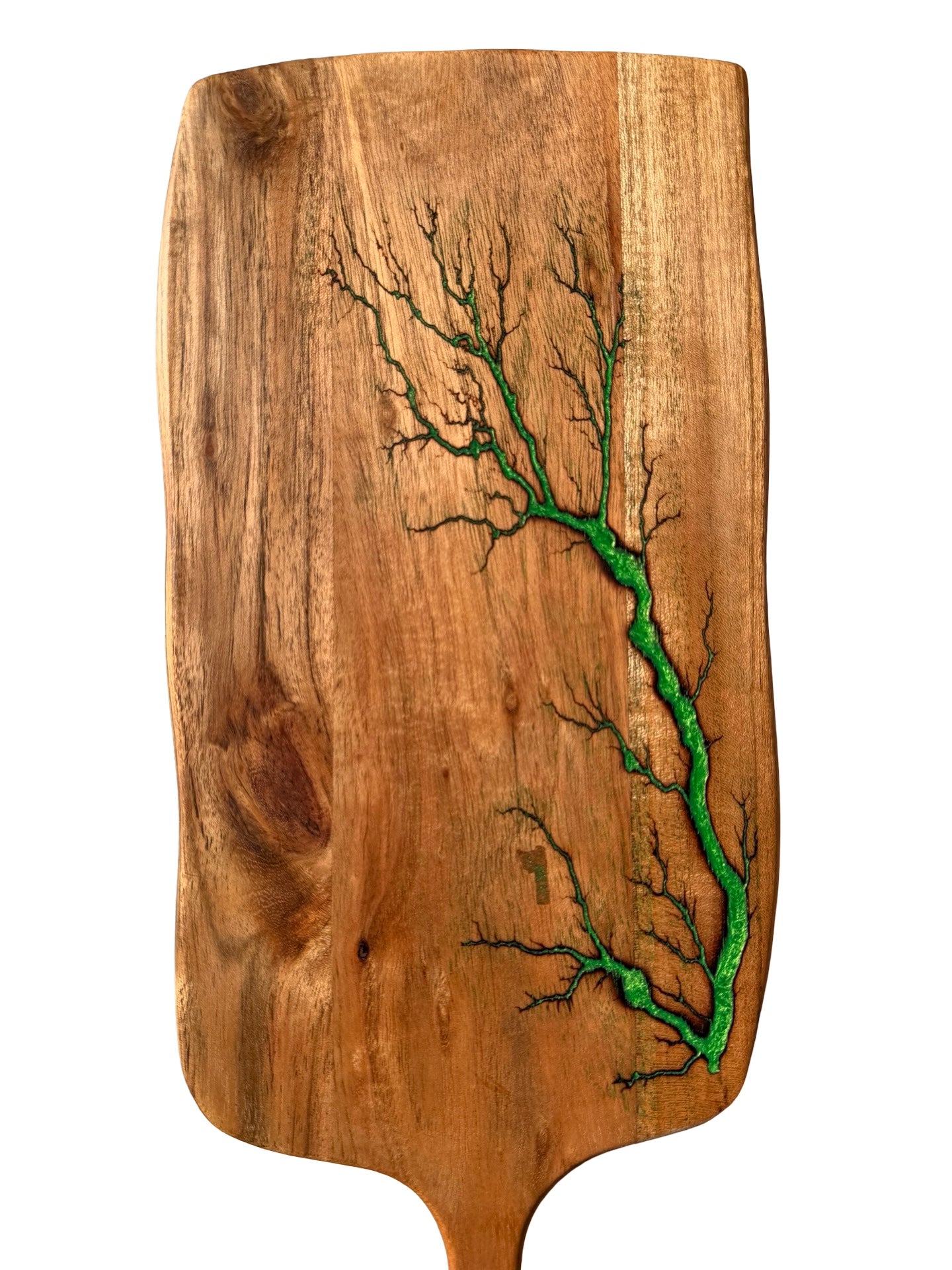 Premium green resin serving paddle made from Australian acacia timber