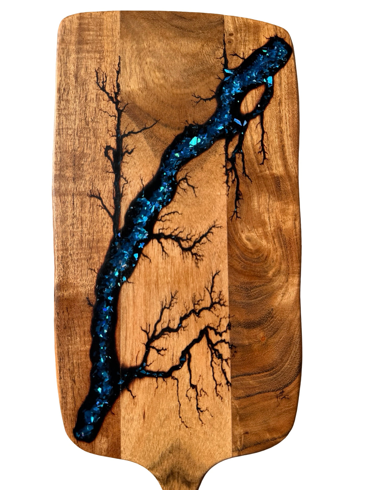 Australian handmade blue resin grazing paddle with unique fractal artwork