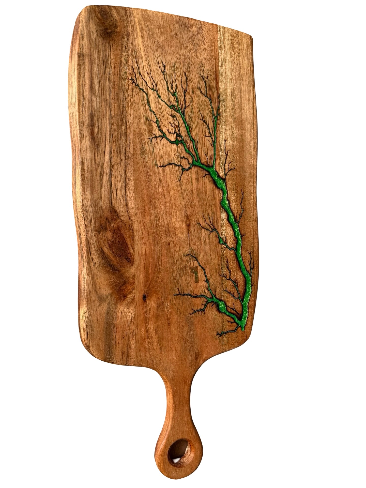 Australian handmade green resin grazing paddle with unique fractal artwork