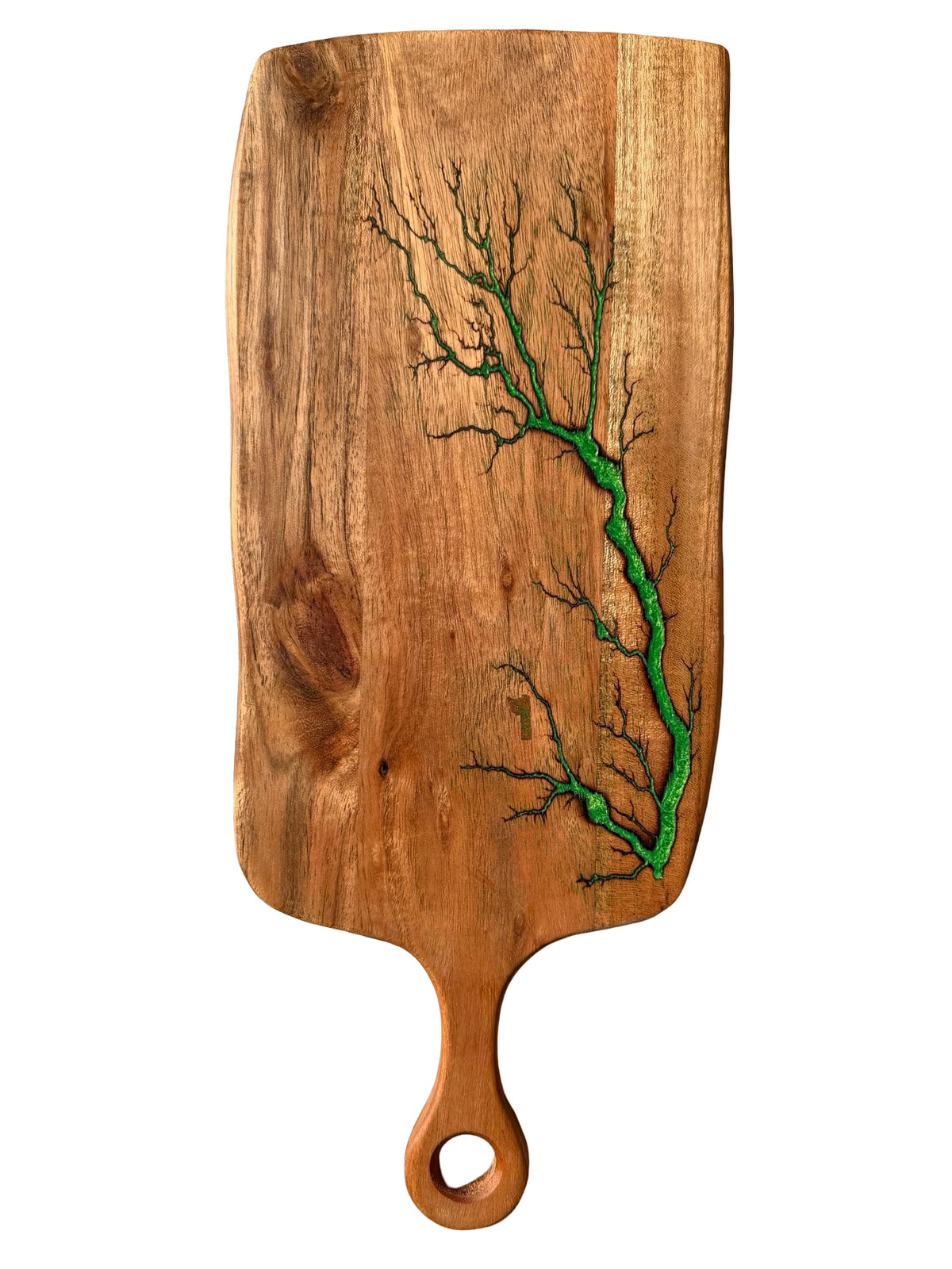 Premium Handmade green resin cheese board with fractal burning art, Australian made by hand