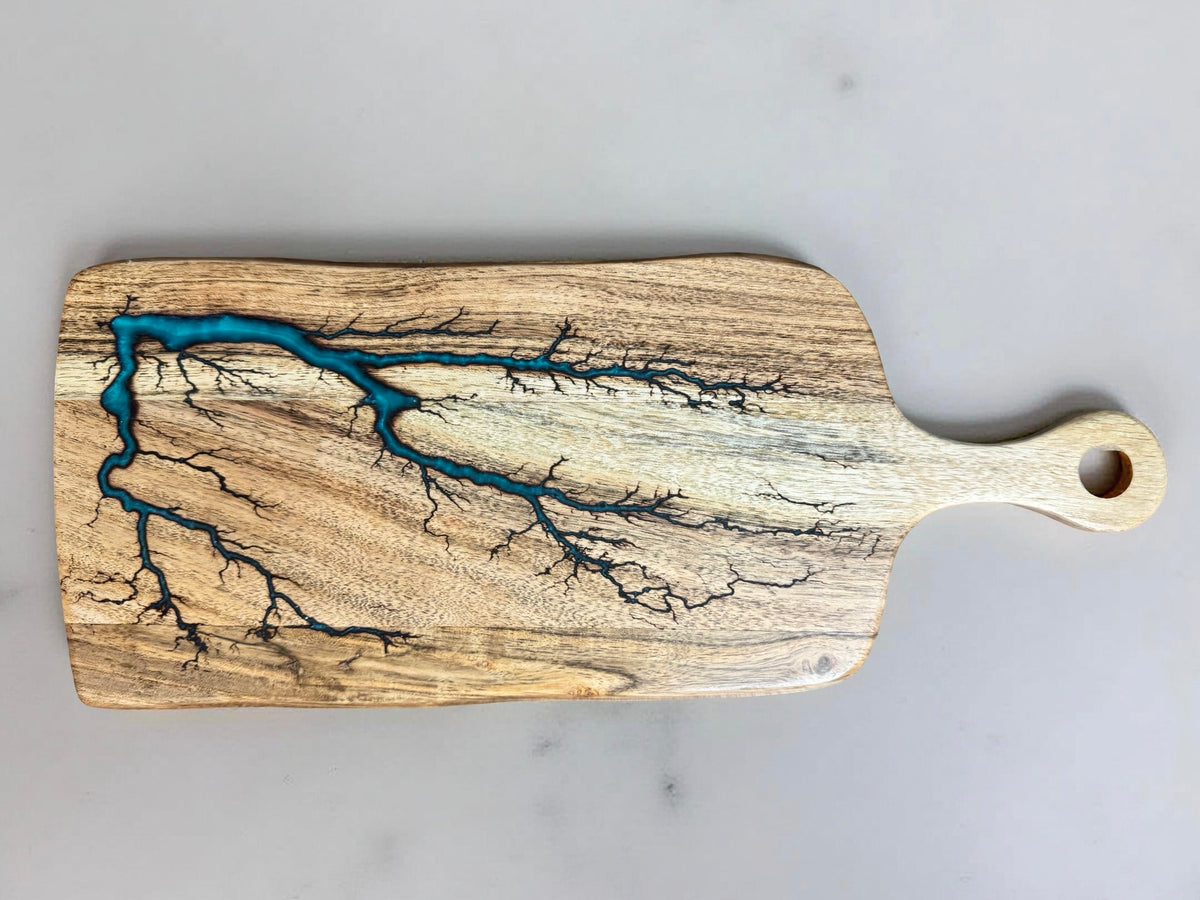 Teal resin art rectangle cheese paddle luxury grazing board east gippsland artisan design