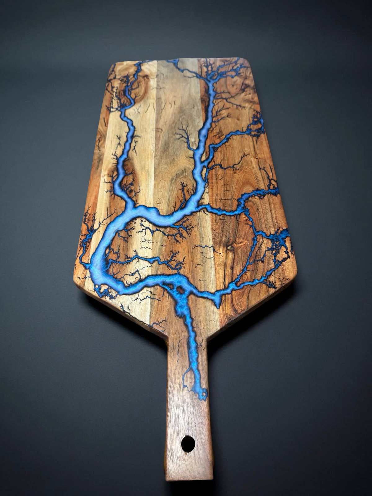Handcrafted large paddle board 740 x 300mm iridescent blue resin art grazing and charcuterie board Australia