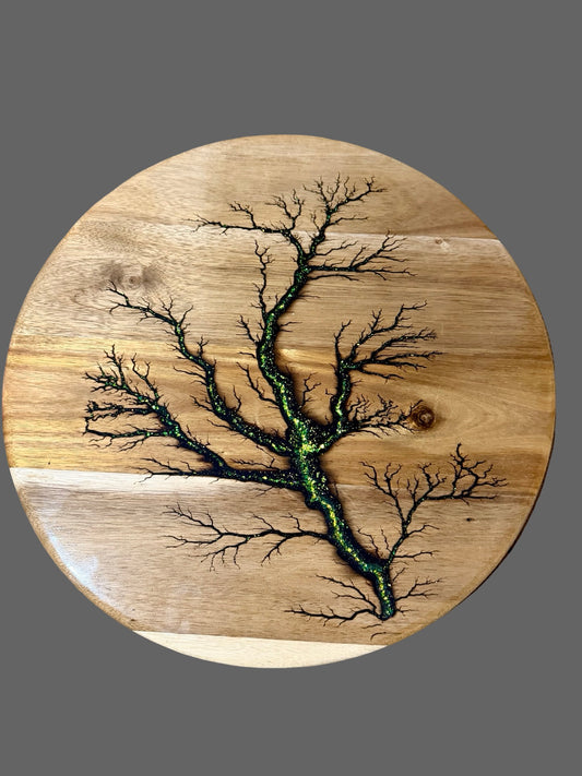 Handmade resin lazy Susan crafted from Australian timber with unique fractal burning art