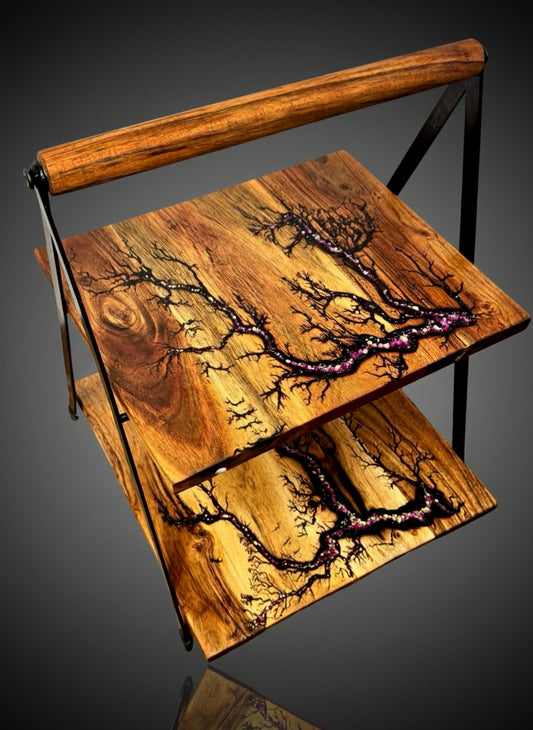 Unique resin and wood cake stand, artisan entertaining piece made in Bairnsdale Australia