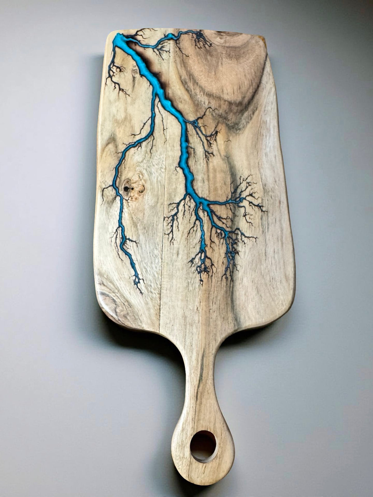 Acacia cheese paddle rectangle board lagoon blue resin boards Australia fractal burn artwork