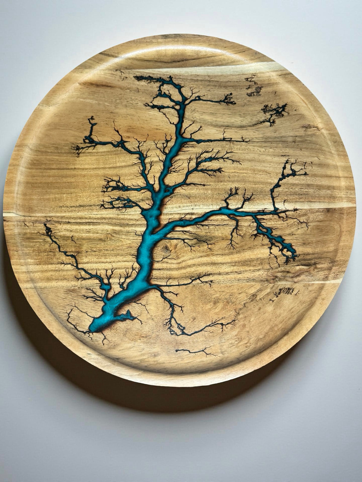 Handcrafted teal resin round tray premium resin boards Australia stylish serving piece