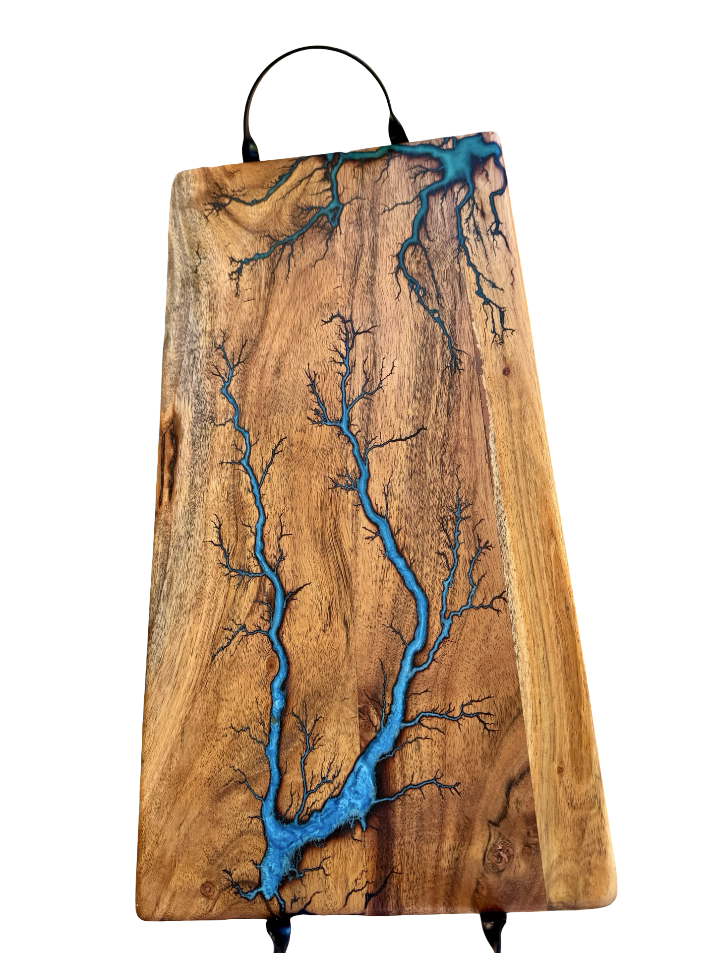 Blue and green resin serving platter with handles, premium Australian timber construction, East Gippsland artisan workshop