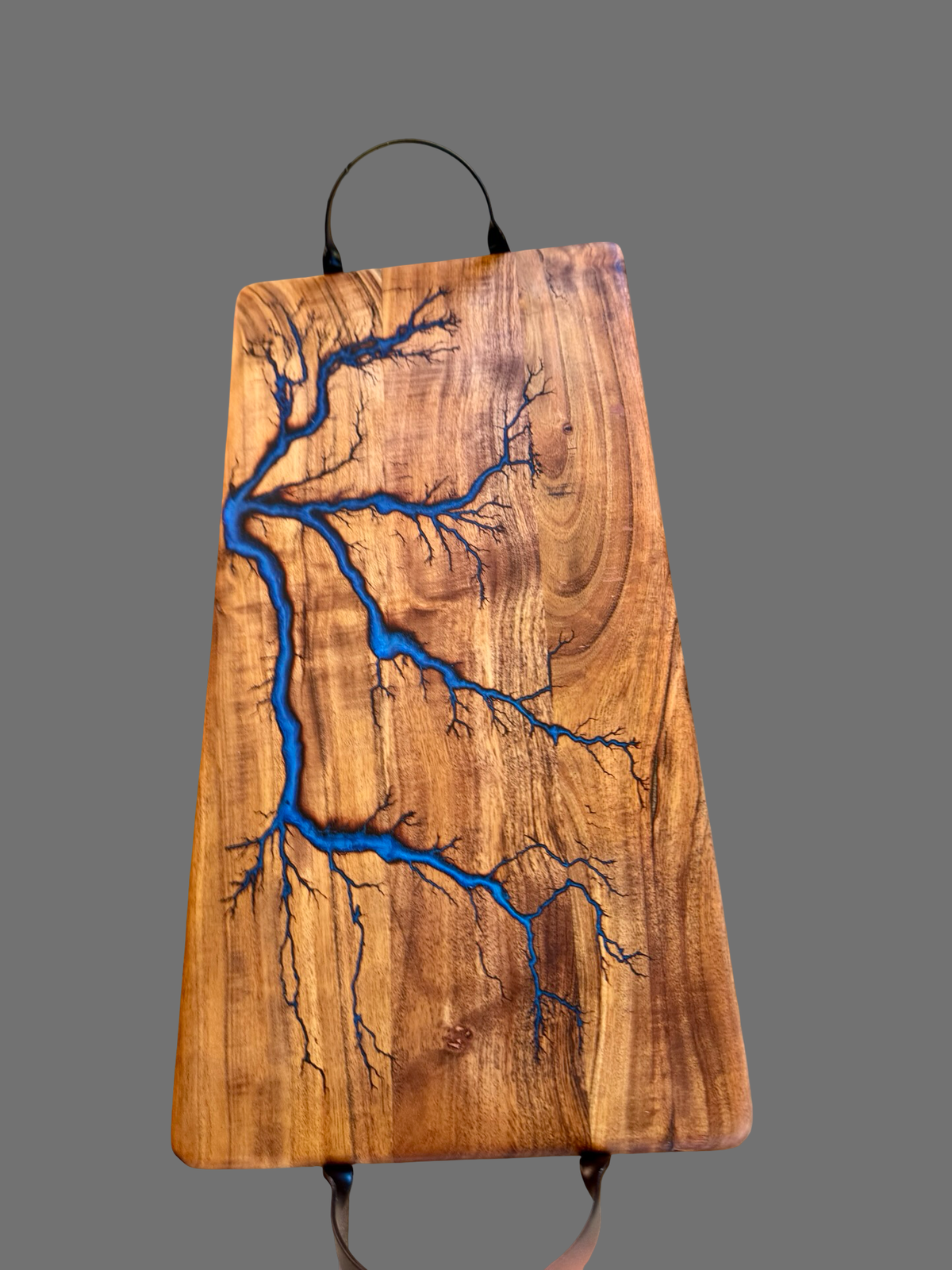 Australian-made sapphire blue resin entertaining board, artisan timber craftsmanship, East Gippsland