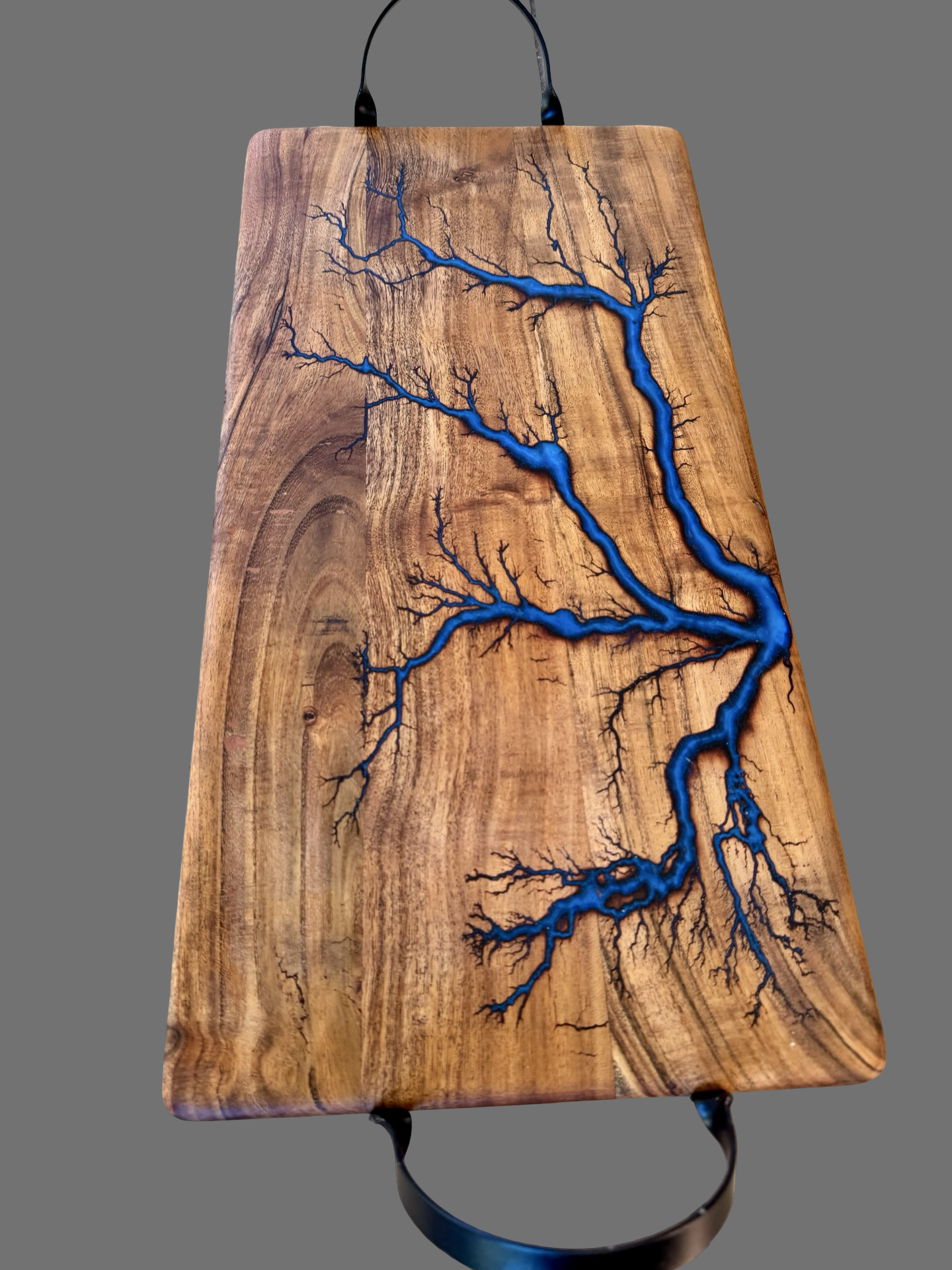 Deep sapphire blue resin grazing board, handcrafted hardwood serving piece, East Gippsland Australia