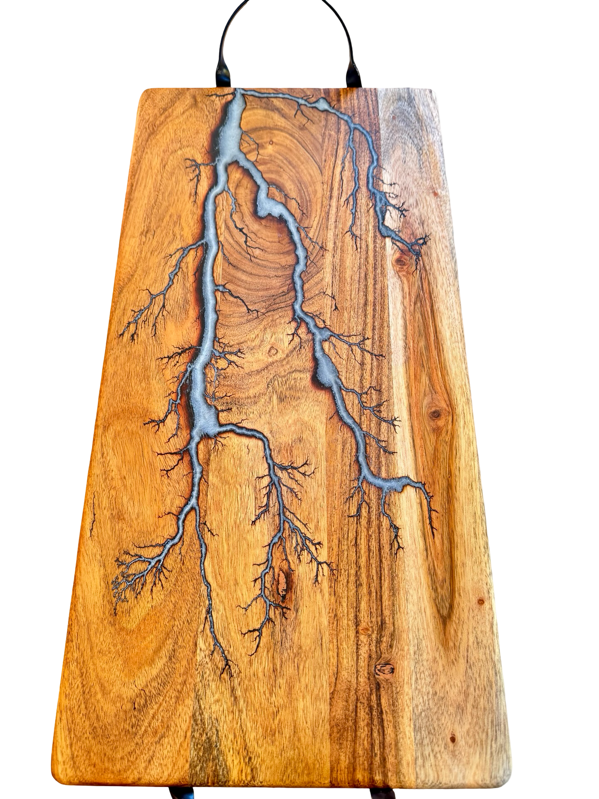 Grey resin entertaining board with handles, luxury hardwood construction, Bairnsdale artisan craftsmanship