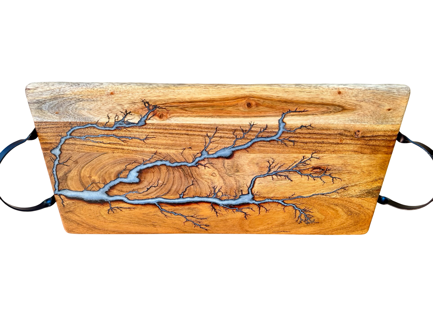 Grey resin grazing board with black handles, handmade hardwood serving piece, East Gippsland Victoria