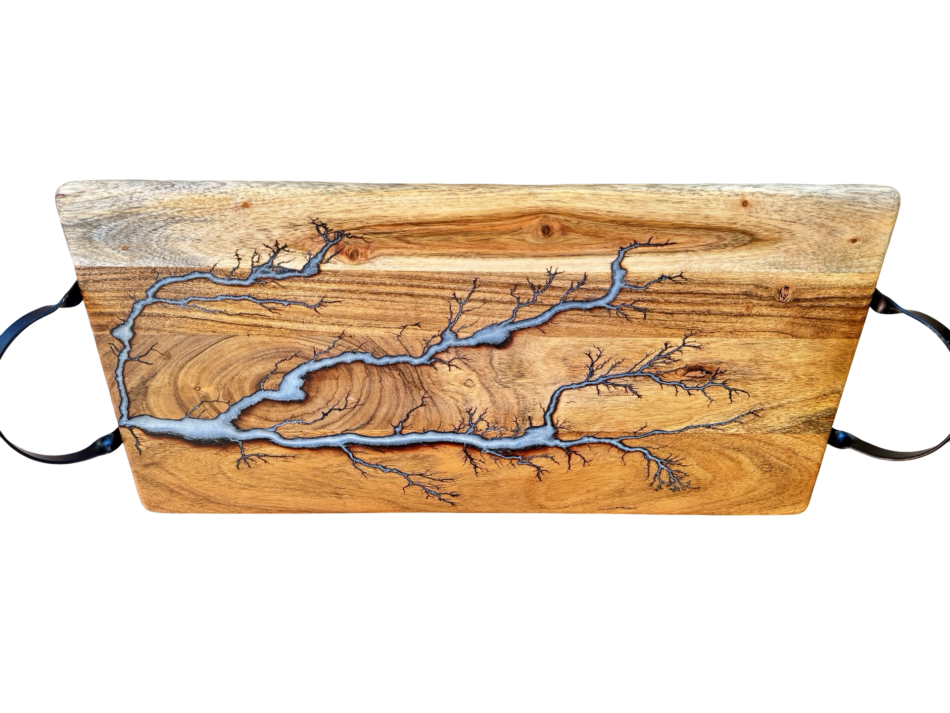 Grey resin grazing board with black handles, handmade hardwood serving piece, East Gippsland Victoria