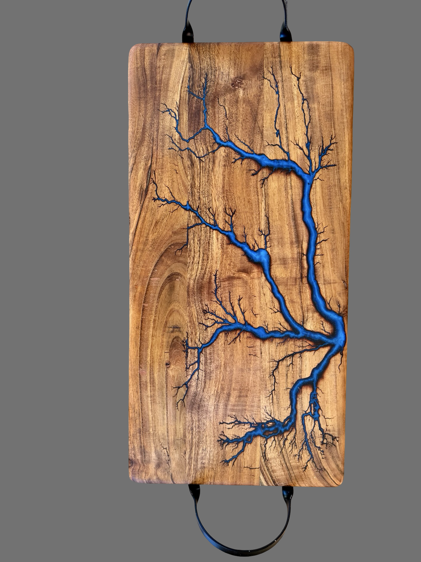 Sapphire blue resin serving board, handcrafted Australian timber board, East Gippsland artisan craftsmanship