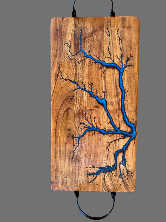 Sapphire blue resin serving board, handcrafted Australian timber board, East Gippsland artisan craftsmanship