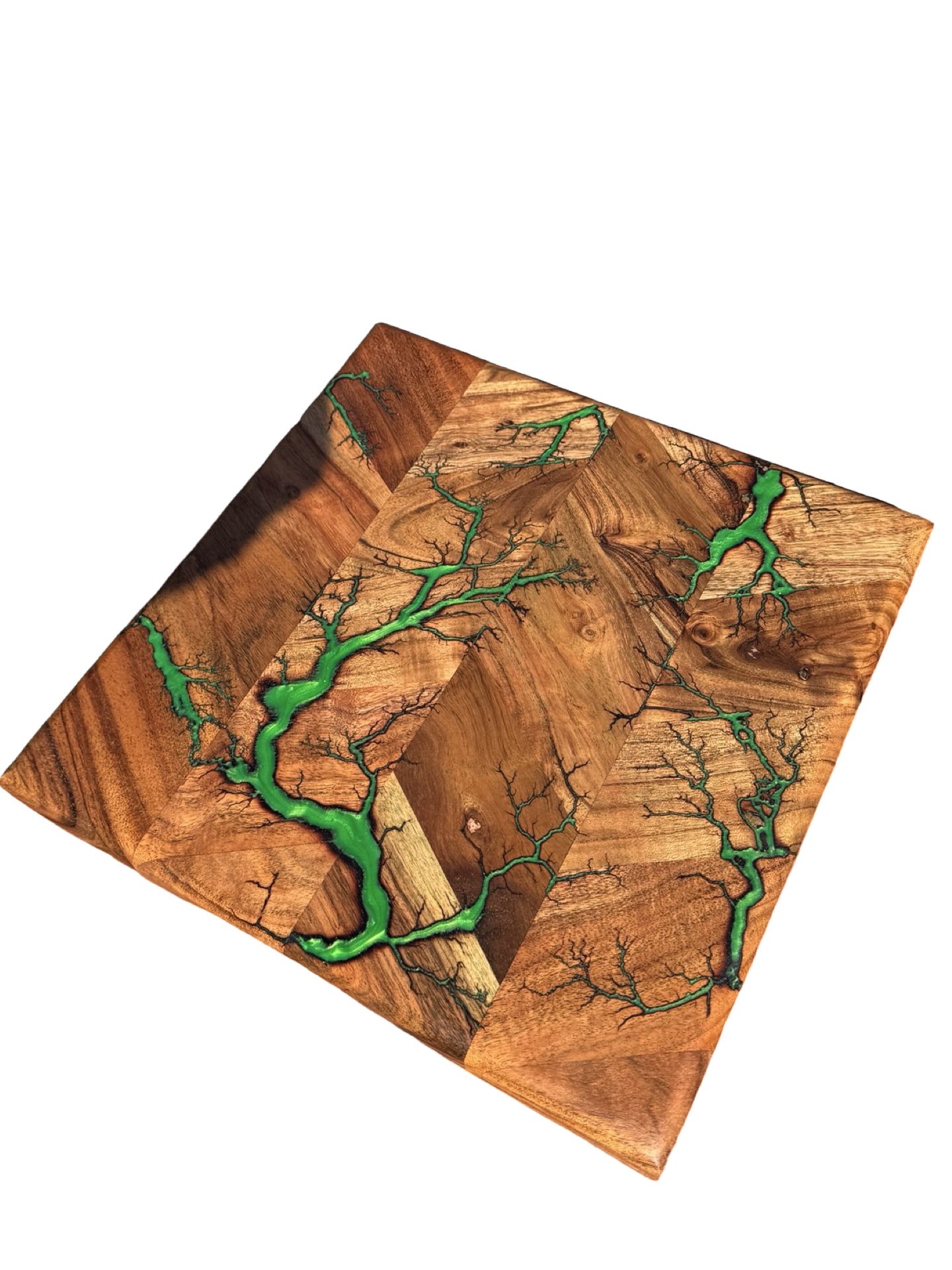 Green resin timber chopping board Australia handmade serving board East Gippsland charcuterie board Fractal Flow Designs