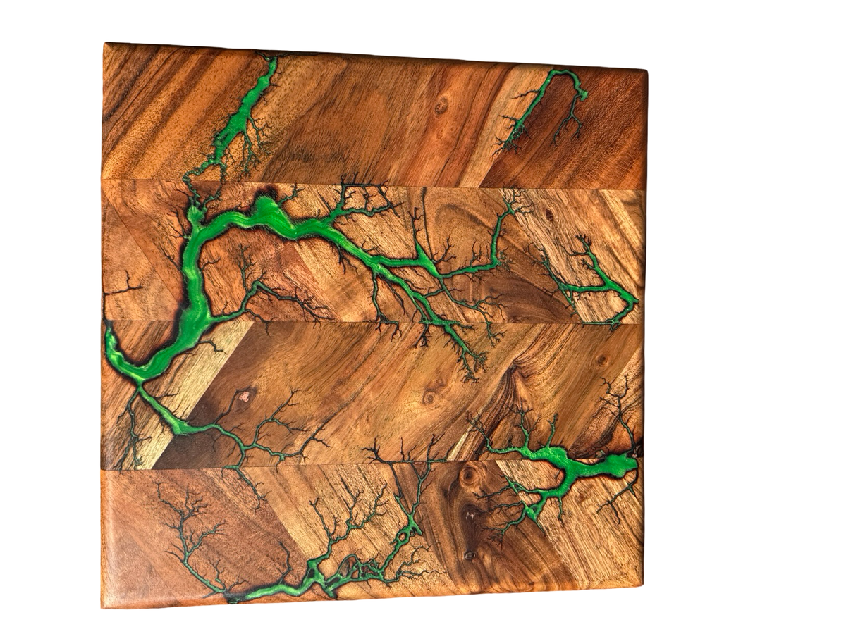 Green resin board Australian made chopping board East Gippsland timber grazing platter Fractal Flow Designs