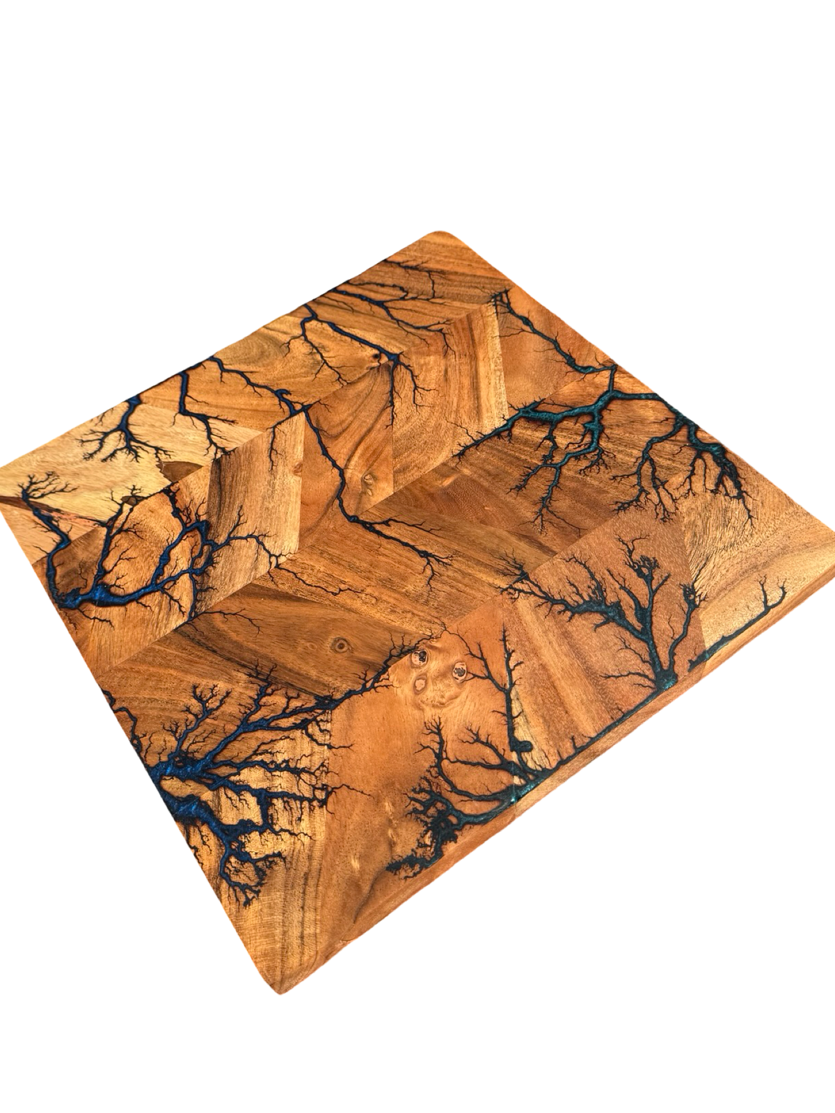 Dark blue resin serving board herringbone pattern Australian timber grazing platter East Gippsland handmade Fractal Flow Designs

