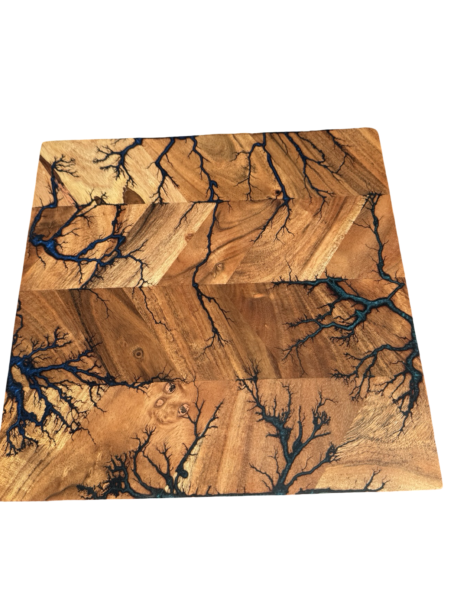 Handcrafted herringbone resin board dark blue chopping board Australia East Gippsland timber grazing board Fractal Flow Designs